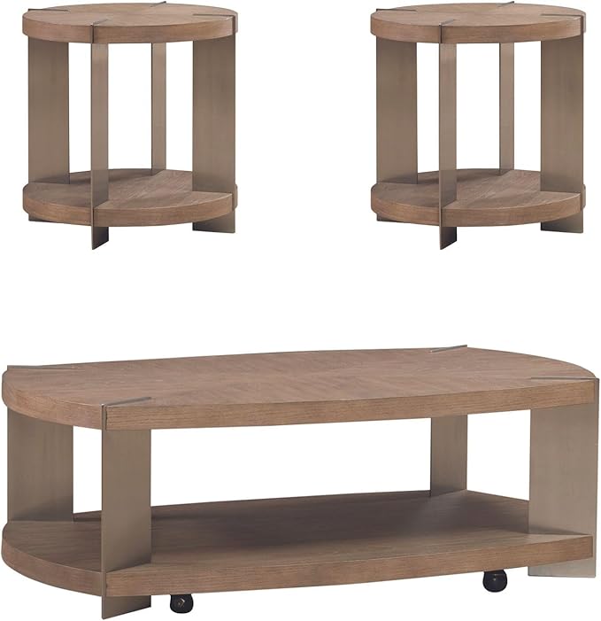 Liberty Furniture Harlow Living Room Opt 3 Piece Set - Oval Cocktail Table, 2 End Tables - Sandstone & Satin Nickel