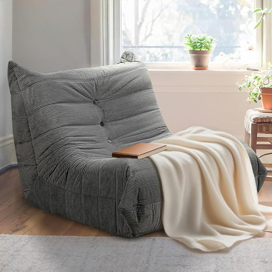 Bean Bag Chairs for Adults, Memory Foam Couch Sofa Chair,One-Piece Foam Padding,Cozy Corduroy Material Bean Bag Chair,Bean Bag Sofa for Reading in Bedroom Living Room and Dorms，Gray