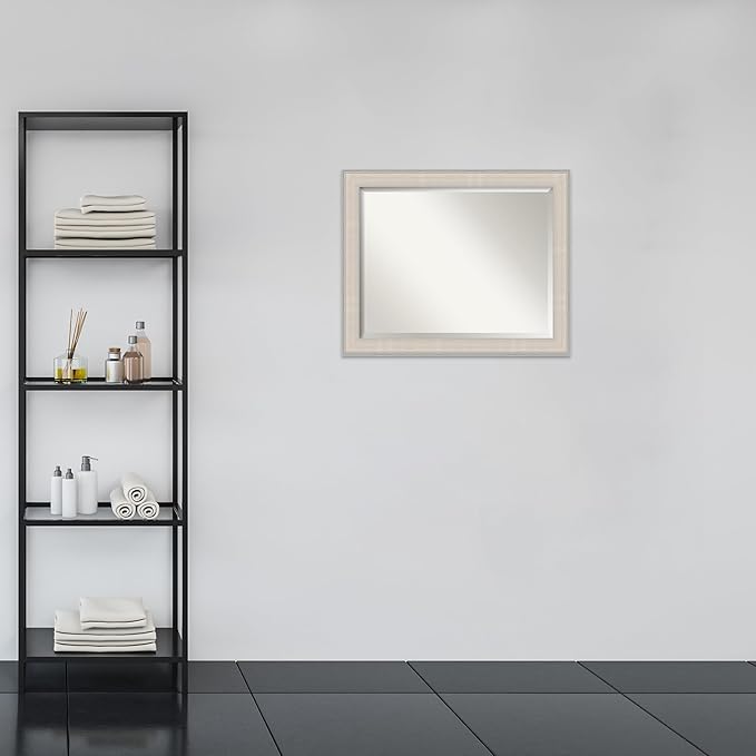 Amanti Art White Bathroom Mirror for Over Sink, 27x33 Cottage White Silver Rectangle Vanity Mirror, Large Coastal Wood Frame, Hangs Horizonally and Vertically, Bathroom Wall Decor, Beveled Edge