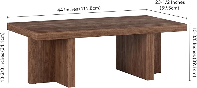 Henn&Hart 44" Rectangular Low-Profile Wood Coffee Table with Sled Base for Living Room, Family Room, or Office, Satin Walnut