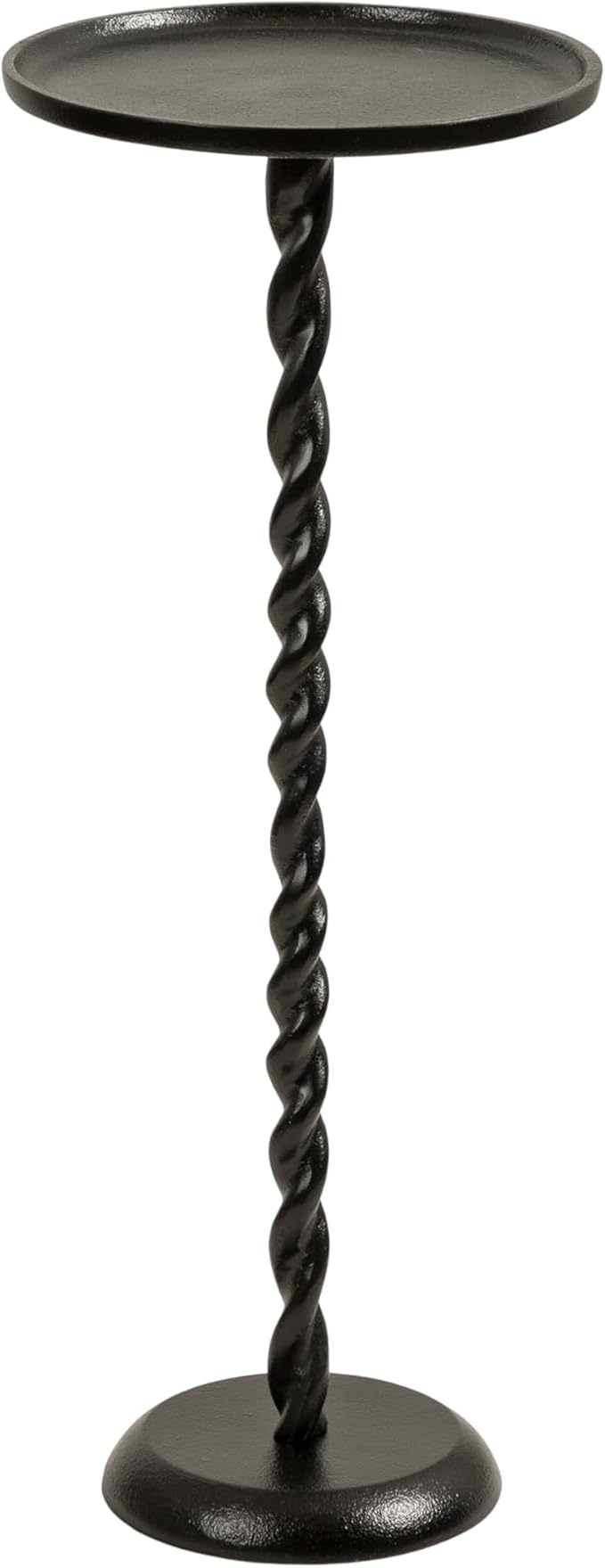 Kate and Laurel Ropa Transitional Round Pedestal Drink Table, 9 x 9 x 22, Black, Decorative Cast Aluminum Mini Table with Spiral Rope Design for Use as Indoor Plant Stand or Living Room Accent