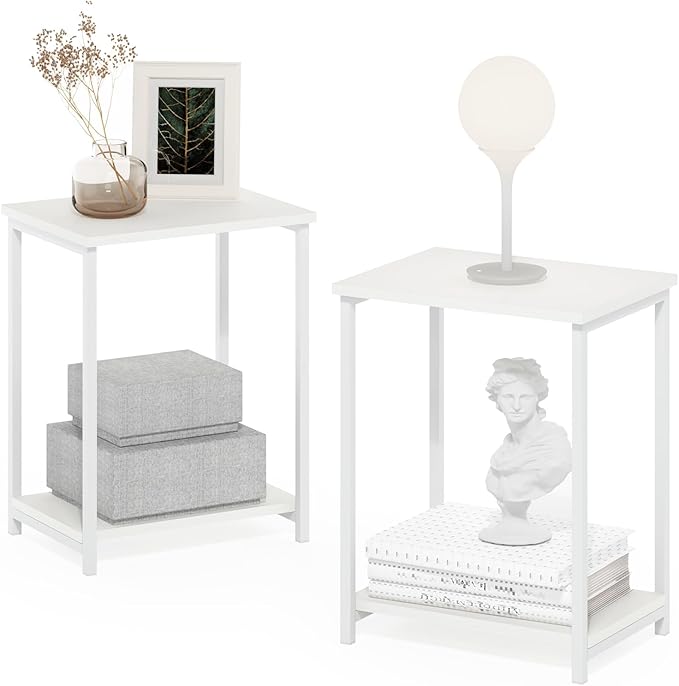 Furinno Simplistic Industrial Metal Frame End Table, 2-Pack, White/White