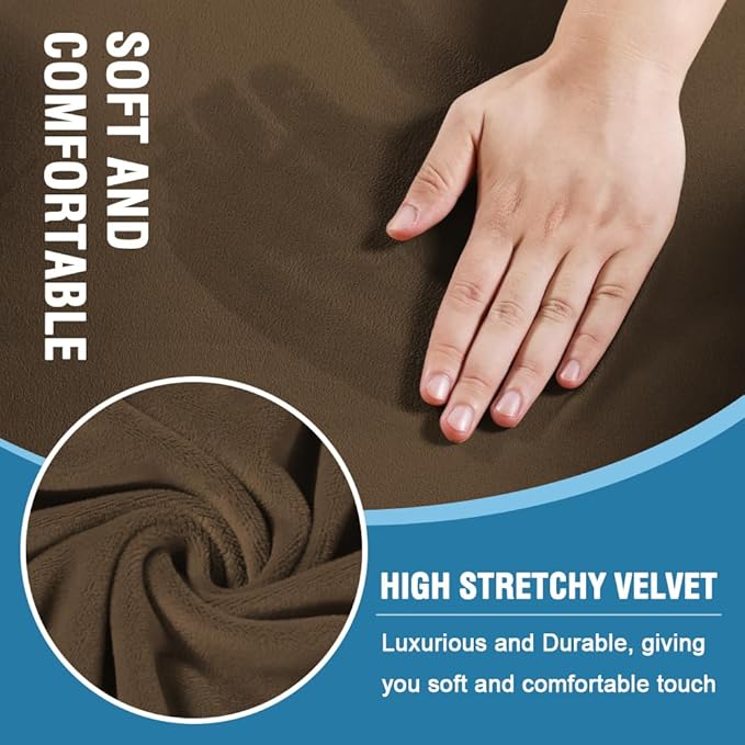 H.VERSAILTEX Sofa Cover 4 Piece T Cushion Sofa Slipcovers Thick Velvet Couch Cover Stretch T Cushion Sofa Covers for 3 Cushion Couch with 3 Individual T Cushion Covers, Bronze Brown