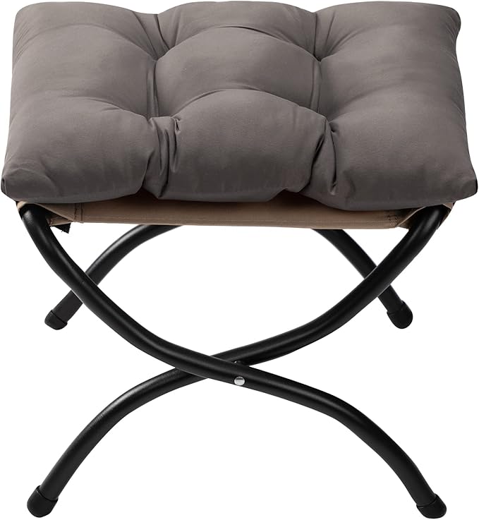 HollyHOME 15"(H) Folding Footrest Stool, Upholstered Small Foldable Ottoman, Accent Padded Sofa Foot Stool for Lazy Chair, Metal Frame Portable Foot Rest Ottoman for Living Room, Bedroom, Dark Grey