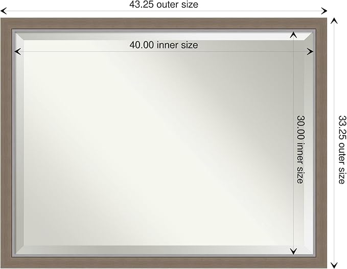 Amanti Art Brown Wall Mirror 33x43 Eva Brown Narrow Rectangle Bathroom Mirror for Wall Decor Living Room, X-Large Country Rustic Frame, Hangs Horizonally and Vertically, Bathroom Decor, Beveled Edge