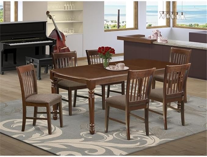 East West Furniture DONO7-MAH-C 7 Piece Dining Table Set Consist of a Rectangle Dinner Table with Butterfly Leaf and 6 Linen Fabric Dining Room Chairs, 42x78 Inch, Mahogany