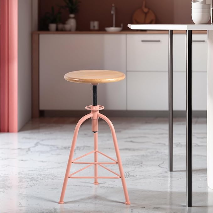 Set of 2 Modern Bar Stools-24.4-28.3 Counter Height Adjustable Patio Stool-Industrial Dining Stool for Home Kitchen-Retro Cafe Chairs with Swivel Wooden Seat