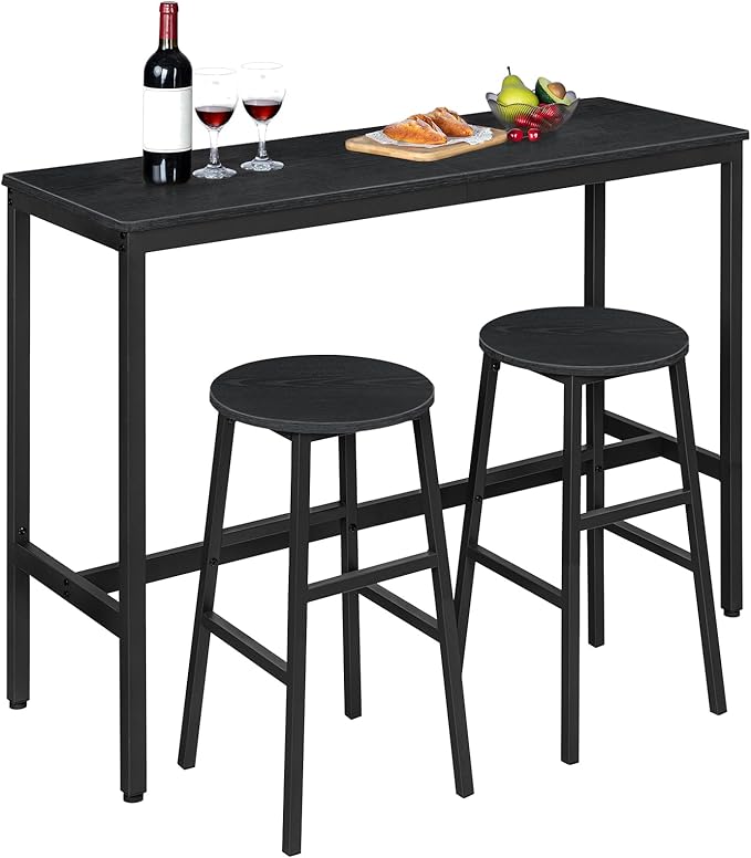 Bar Stools, Set of 2 Round Bar Chairs with Footrest, 24.4 Inch Kitchen Breakfast Bar Stools, Industrial Bar Stools, Easy Assembly, for Dining Room, Kitchen, Black BAHB0201