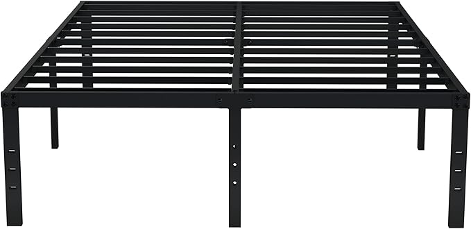 EMODA Queen Bed Frame No Box Spring Needed 18 Inch Heavy Duty Metal Tall Platform Bed Frame Queen Size with Large Storage Space, Easy Assembly, Black