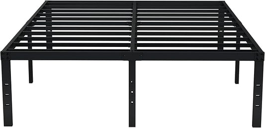 EMODA Queen Bed Frame No Box Spring Needed 18 Inch Heavy Duty Metal Tall Platform Bed Frame Queen Size with Large Storage Space, Easy Assembly, Black