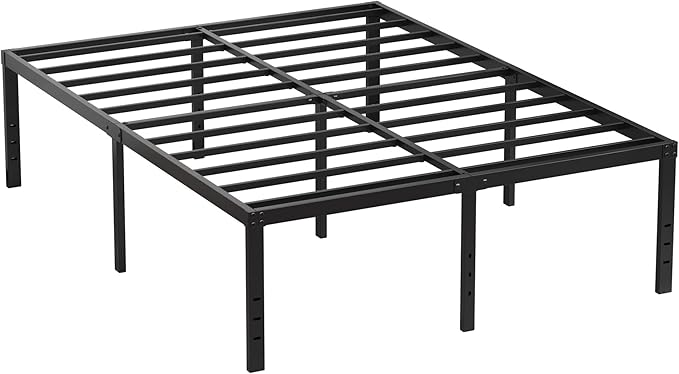 EMODA 20 Inch Tall Full Size Bed Frame with Large Storage Space, Easy Assembly Heavy Duty Metal Platform No Box Spring Needed, Noise Free, Black