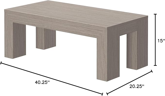 Plank+Beam Modern Rectangular Coffee Table, 40", Rectangle Coffee Table for Living Room, Mini Center Tables for Small Spaces, Small Living Space Tea Table, Seashell Wirebrush
