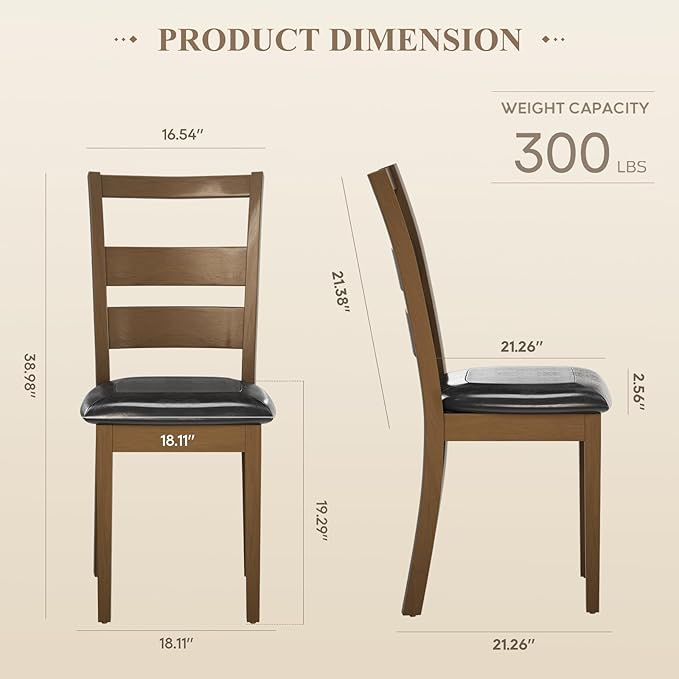 COLAMY Farmhouse Dining Chairs Set of 2, Upholstered Kitchen Chairs with Ladder Back, Modern Wood Side Dining Room Chairs with Wooden Legs for Rustic Restaurant, Dark Brown