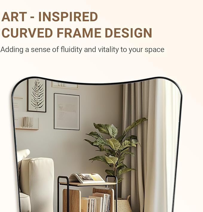 ANDY STAR Brushed Nickel Mirror, 24x36 Inch Scalloped Mirror, Unique Bathroom Mirror with Rust-Proof Stainless Steel Metal Frame, Ideal for Entryway, Powder Room