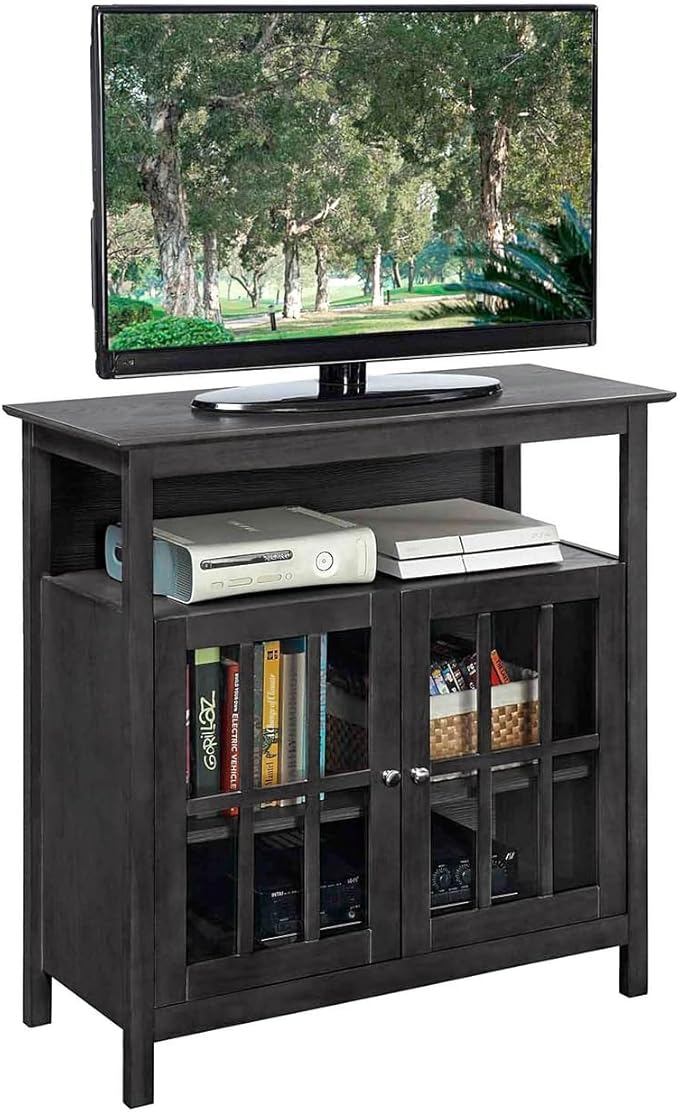 Convenience Concepts Big Sur Highboy TV Stand 36" - Modern Entertainment Center For TVs up to 40", Storage Cabinet for Dining, Living Room, & Entryway, Console Hall Table with Shelves, Weathered Gray
