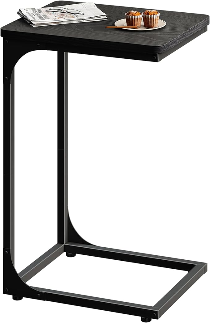 QEEIG C Table Side Table Living Room C Shaped Couch Tray End Table Modern 1 Pack, Black (017-30BN-1)