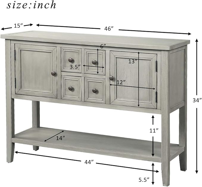 Merax Modern Wood Buffet Table with Storage Shelf, 2 Drawers and 2 Cabinets Buffet Coffee Bar Cabinet for Living Room Dinning Room Kitchen (Antique Gray)