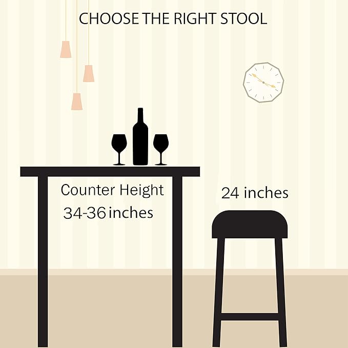 Set of 2 Bar Stools - 24-Inch-Tall Backless Barstools with Hairpin Legs and Wood Seat for Kitchen, Dining Room, or Bar by Lavish Home