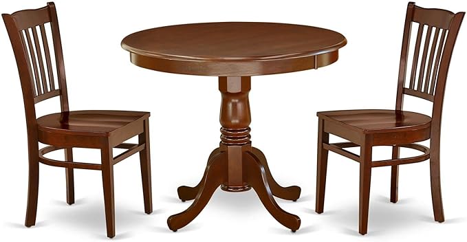 East West Furniture ANGR3-MAH-W 3 Piece Dinette Set for Small Spaces Contains a Round Dining Room Table with Pedestal and 2 Kitchen Dining Chairs, 36x36 Inch, Mahogany