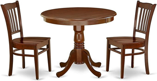 East West Furniture ANGR3-MAH-W 3 Piece Dinette Set for Small Spaces Contains a Round Dining Room Table with Pedestal and 2 Kitchen Dining Chairs, 36x36 Inch, Mahogany