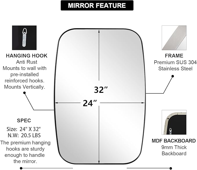 ANDY STAR Brushed Nickel Mirror, 24x32’’ Oval Mirror for Bathroom, Brushed Nickel Oblong Bathroom Mirror for Over Sink, Modern Anti Rust Silver Vanity Mirror