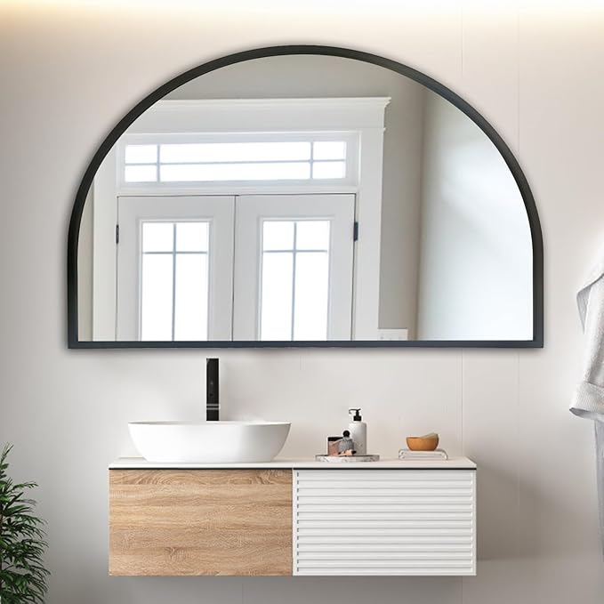 WAMIRRO Big Black Arched Mirror,48"X36"Large Farmhouse Bathroom Mantel Oversized Black Horizontal Wide Mirrors for Entryway/Living Room/Fireplace