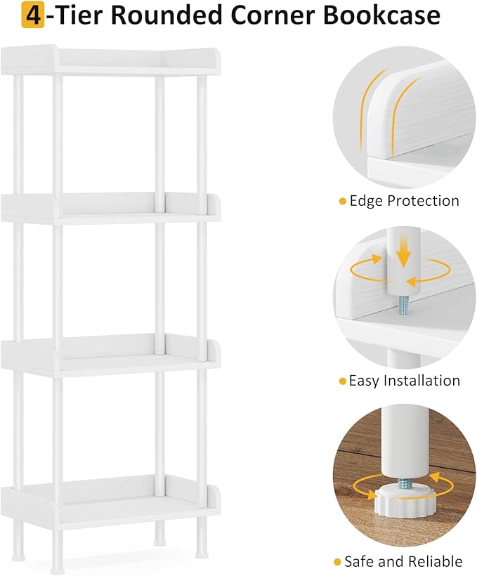 Hosfais Bookcase 4 Tier Bookshelf, Vintage Small Bookshelf for Spaces, Wooden Book Shelf for Living Room Bedroom