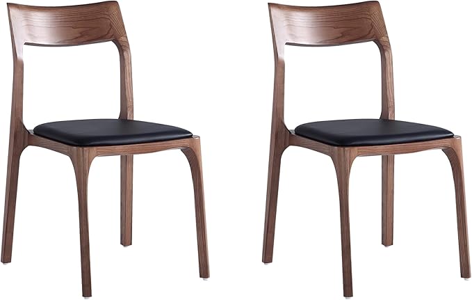 Manhattan Comfort Moderno Stackable Dining Chairs with Leatherette Upholstered Seat, Foam Padding & Solid Wood Frame, Suitable for Kitchen or Restaurant Usage, Set of 2, Black