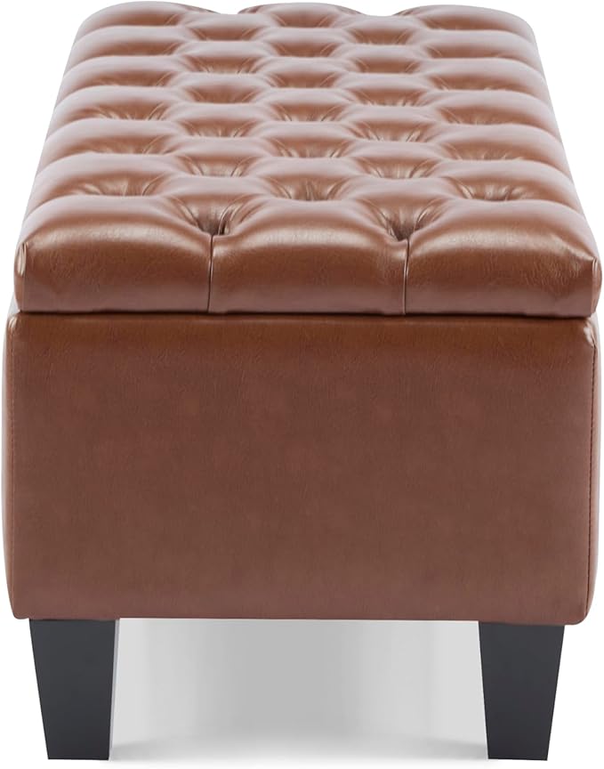 Christopher Knight Home Ottilie Faux Leather Storage Ottoman Bench, Wooden Rectangular Ottoman with Storage, Bedroom End of Bed Foot Stool, Entryway Ottoman Footrest, Living Room Extra Seat, Brown