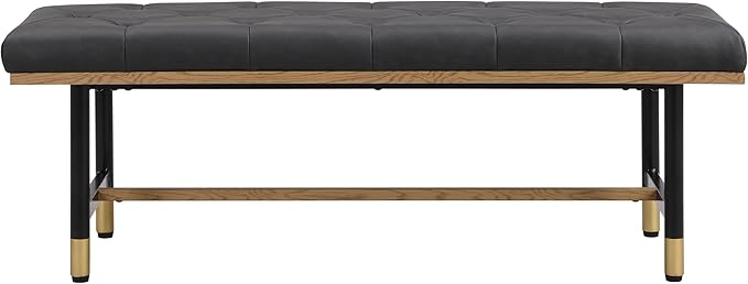 Shoe Bench Entryway, End of Bed Bench, Bench for Bedroom End of Bed, Modern Faux Leather Bench for Living Room, Entryway Bench Seat, Padded Bench with Solid Metal Shelf Gold, Grey