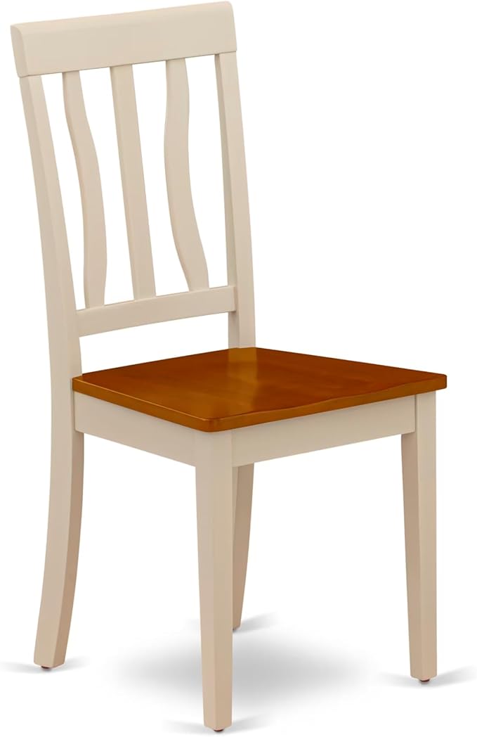 East West Furniture HLAN3-BMK-W 3 Piece Kitchen Table & Chairs Set Contains a Round Dining Room Table with Pedestal and 2 Dining Chairs, 42x42 Inch, Buttermilk & Cherry