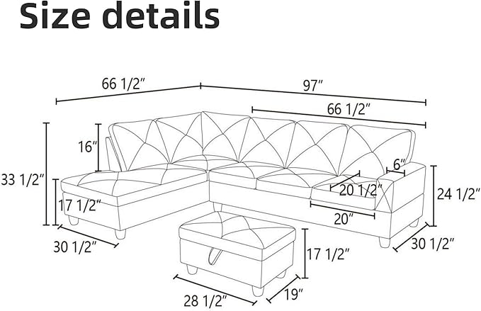 L Shaped Sectional Couch Sofa, Modern Couches for Living Room, Comfy 4 Seat Modular Sectional Sofa with Ottoman Storage for Bedroom Apartment, Brown