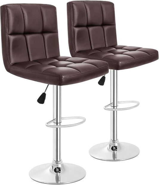 BestOffice Bar Stools Set of 2, Adjustable PU Leather Swivel Barstools, Modern Counter Stools with Back and Footrest, Counter Height Barstools for Bar, Kitchen and Dining Room
