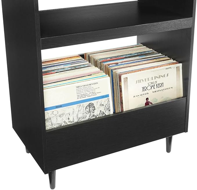 Crosley Furniture Liam Turntable Record Player Stand with Storage for Vinyl Records, Mid Century Modern, Black