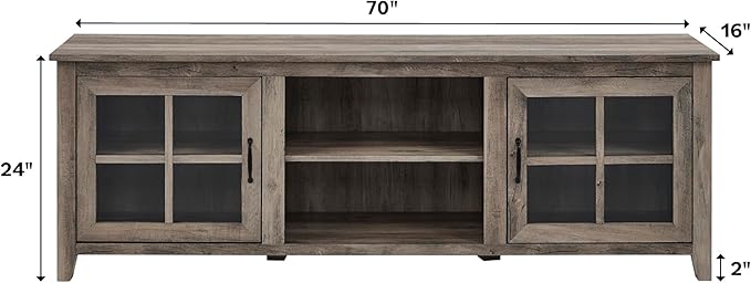 Walker Edison Portsmouth Classic 2 Glass Door TV Stand for TVs up to 80 Inches, 70 Inch, Birch