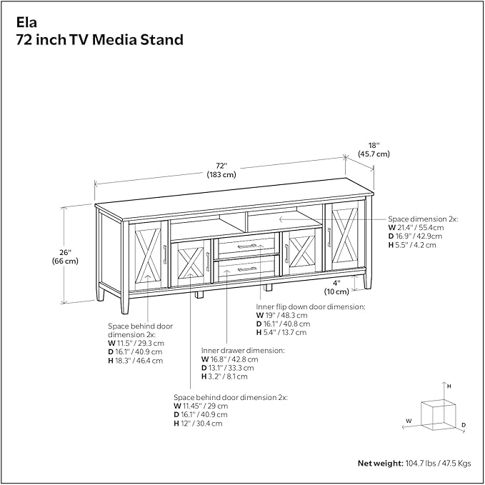 SIMPLIHOME Ela SOLID WOOD 72 inch Wide Transitional TV Media Stand in Smoky Brown For TVs up to 80 inches for the Living Room and Entertainment Center