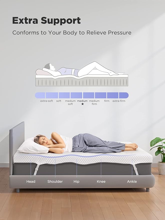 PERLECARE 4 Inch Gel Memory Foam Mattress Topper, Premium Soft Mattress Topper for Cooling, Non-Slip Design with Removable & Washable Cover, CertiPUR-US Certified - Full