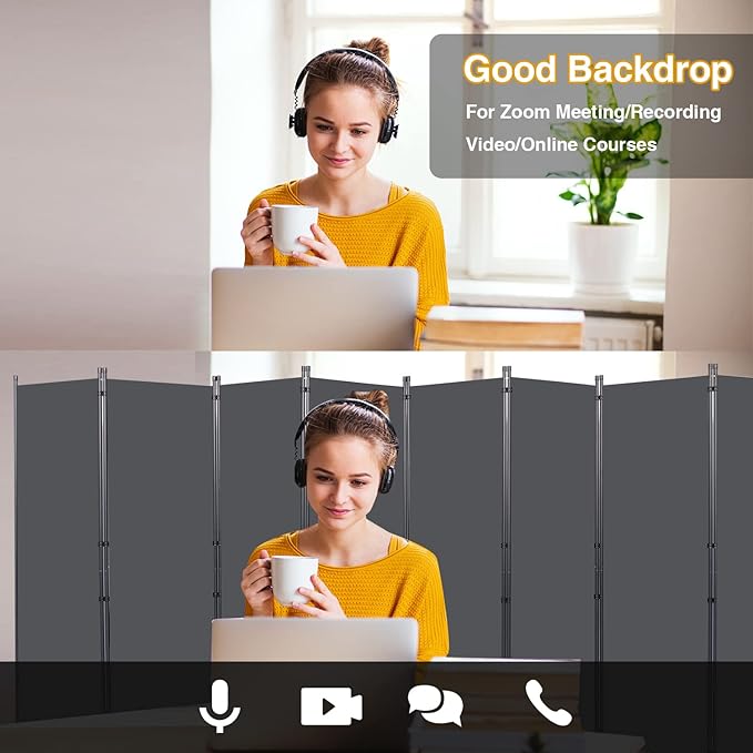 Room Divider, 8 Panel Folding Privacy Screens with Wider Support Feet, 6 Ft Portable Room Partition for Room Separator, 176" W X 71" H, Grey