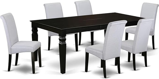 East West Furniture LGBA7-BLK-05 7 Piece Dining Room Table Set Consist of a Rectangle Kitchen Table with Butterfly Leaf and 6 Grey Linen Fabric Parson Dining Chairs, 42x84 Inch, Black