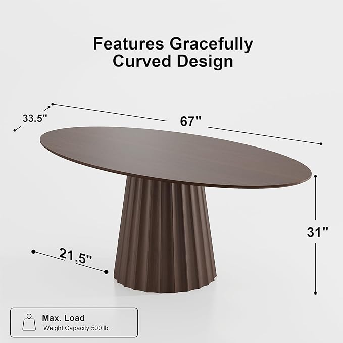 Casaphoria 67" Oval Dining Table, Modern Wood Kitchen Table with Cone Shaped Strip Convex Base for Living Room & Dining Room, Easy Assembly Farmhouse Furniture for 4-6, Walnut