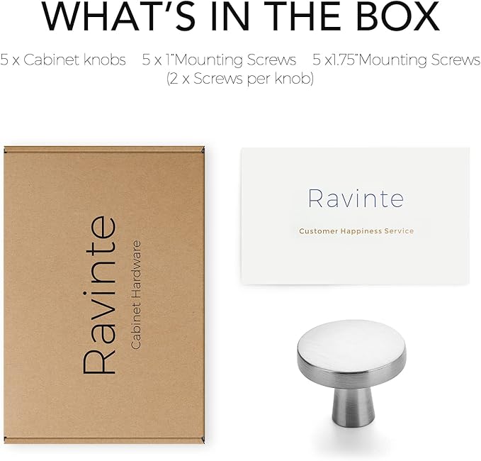 Ravinte 5 Pack Drawer Pulls 1-1/4 Inch Kitchen Cabinet Knobs Brushed Nickel Round Dresser Drawer Knobs Solid Dresser Knobs Drawer Knobs Simple Cabinet Hardware for Cupboard Drawer Pulls