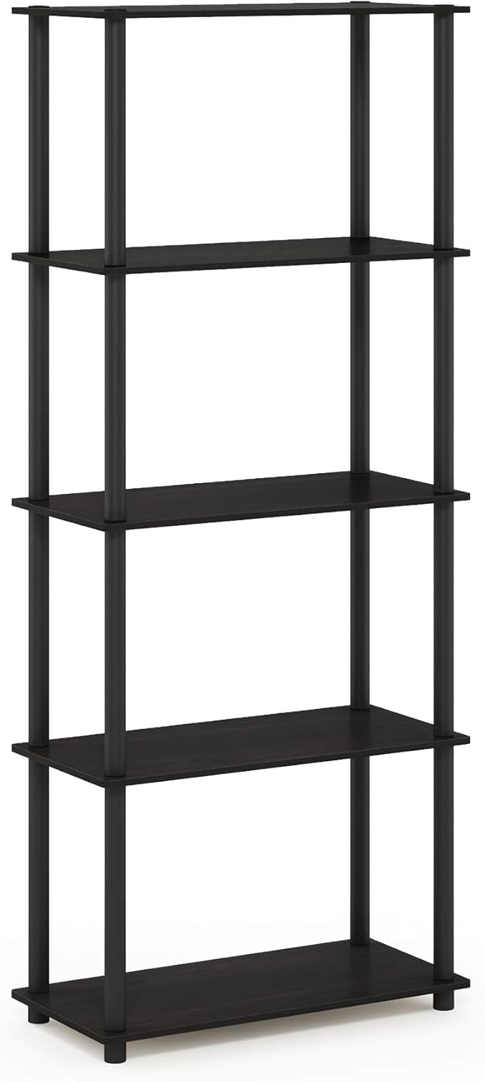 Furinno Turn-N-Tube 5-Tier Multipurpose Shelf / Display Rack / Storage Shelf / Bookshelf, Round Tubes, Espresso/Black