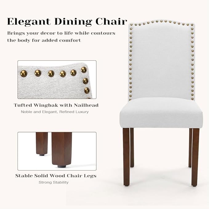 Kitchen Chairs Set of 4 Modern Upholstered Fabric Seat with Nailhead Trim and Ergonomic Lumbar Support for Living Room and Rustic Farmhouse Dining Area, Grey