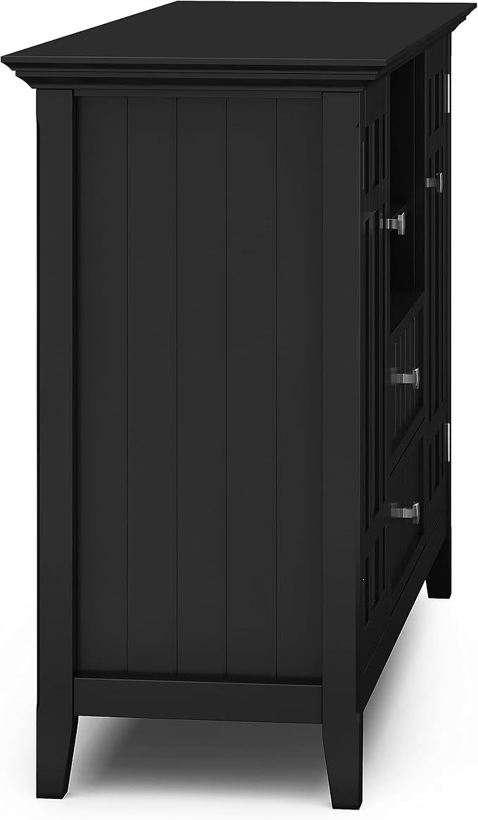 SIMPLIHOME Bedford Solid Wood 53 inch Wide Transitional TV Media Stand in Black for TVs up to 60 inches for The Living Room and Entertainment Center