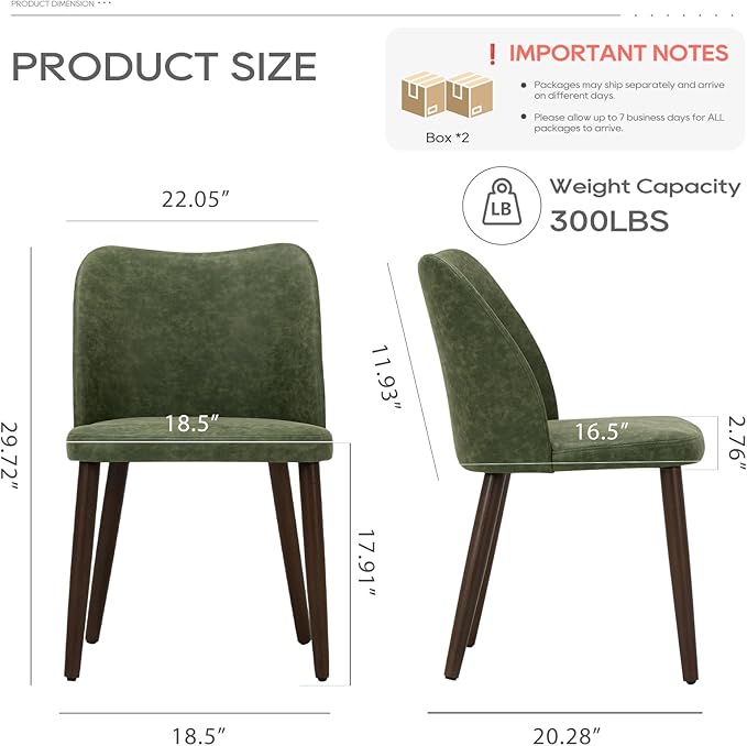 COLAMY Upholstered Dining Chairs Set of 4, Modern PU Leather Dining Room Kitchen Side Chair with Padded Seat and Wood Legs Restaurant/Cafe, Green