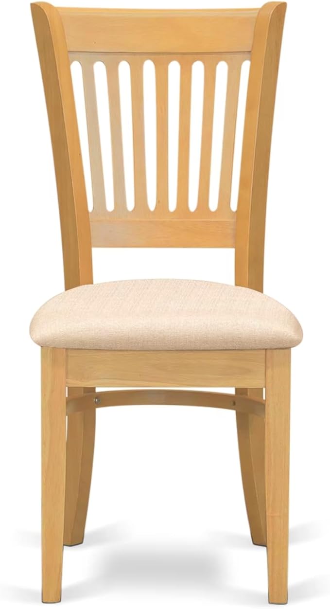 East West Furniture ANVA5-OAK-C 5 Piece Dining Room Furniture Set Includes a Round Dining Table with Pedestal and 4 Linen Fabric Upholstered Chairs, 36x36 Inch, Oak