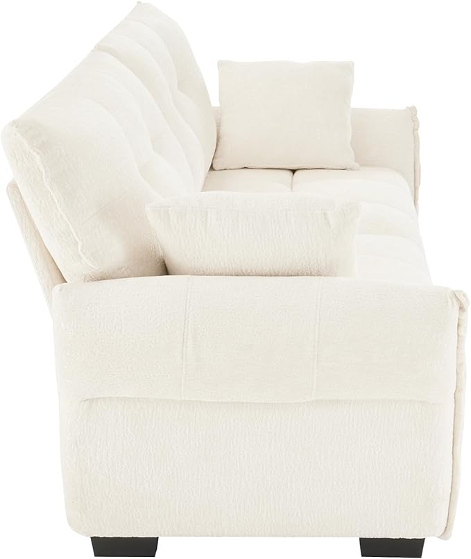 Modern Chenille Fabric 2-Seat Loveseat Sofa, Premium Upholstery Living Room Couch with Tufted Backrest & Comfortable Armrests and High-Resilience Memory Foam Cushions,White