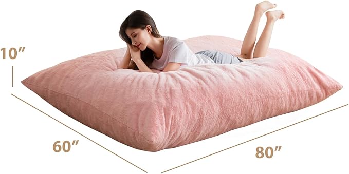 BYBYME 3 in 1 Bean Bag Chair, Convertible Chair Folds from Bean Bag to Lounger, High-Density Foam Filling, Faux Fur Big Sofa Bed, Giant Bean Bag Chair Bed for Adults