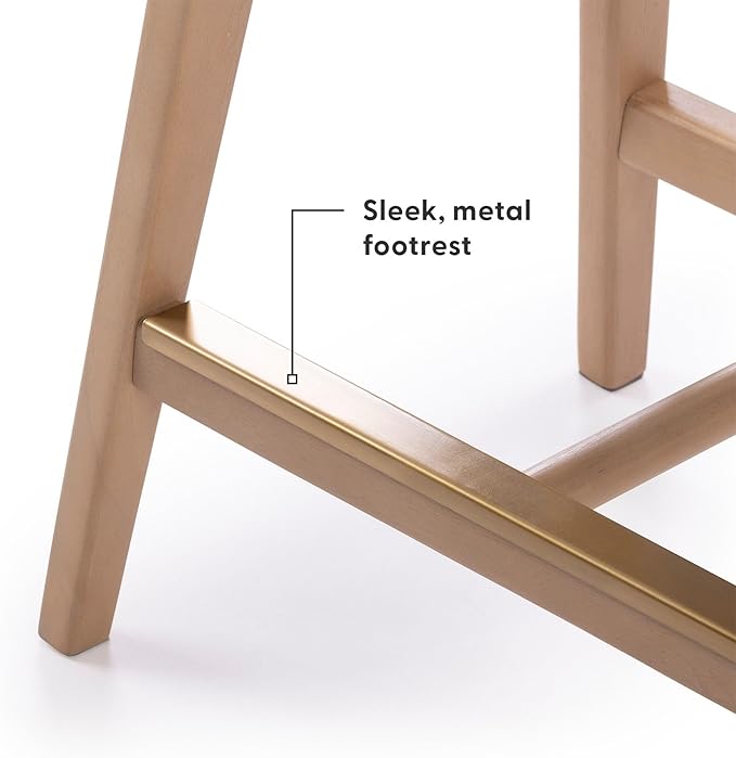 Plank+Beam Beryl Counter Height Stool - Mid-Century Modern Rubberwood Bar Stool with Faux Leather Seat, Metal Footrest, Easy Assembly, 4-Pack, Blonde/Sesame
