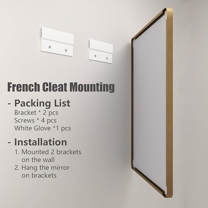 48x30 Inch Gold Bathroom Mirror for Wall, Brushed Brass Metal Framed Gold Vanity Mirror, Rounded Rectangle Golden Mirror, Shatterproof, Anti-Rust (Horizontal/Vertical)